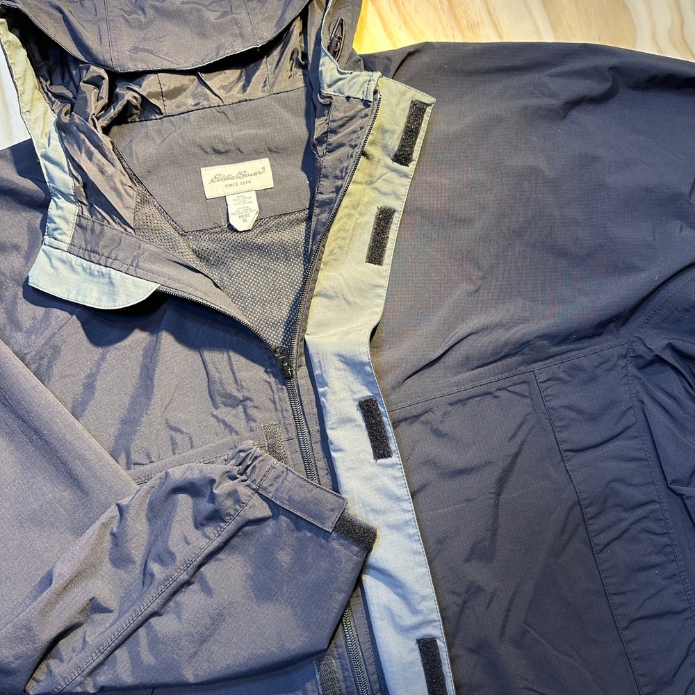 Eddie Bauer Mens XL Navy Blue Full Zip Hooded Windbreaker Rain Jacket Outdoor